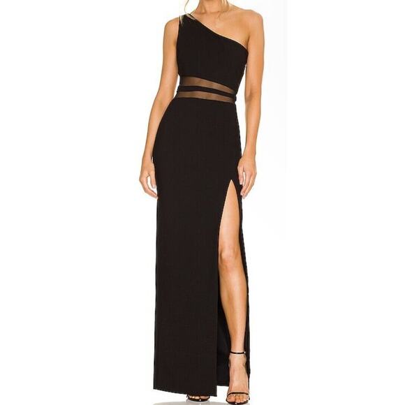 Likely Nolita Gown Womens 10 Black One Shoulder Long Dress Ponte Mesh Formal - Picture 1 of 16